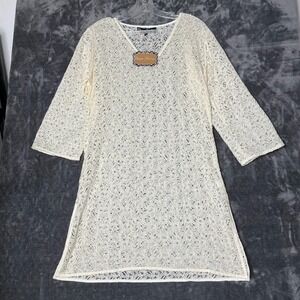 Blossom Boutique Ivory Floral Lace V-Neck Cover-Up Dress 3/4 Sleeve Cream Large
